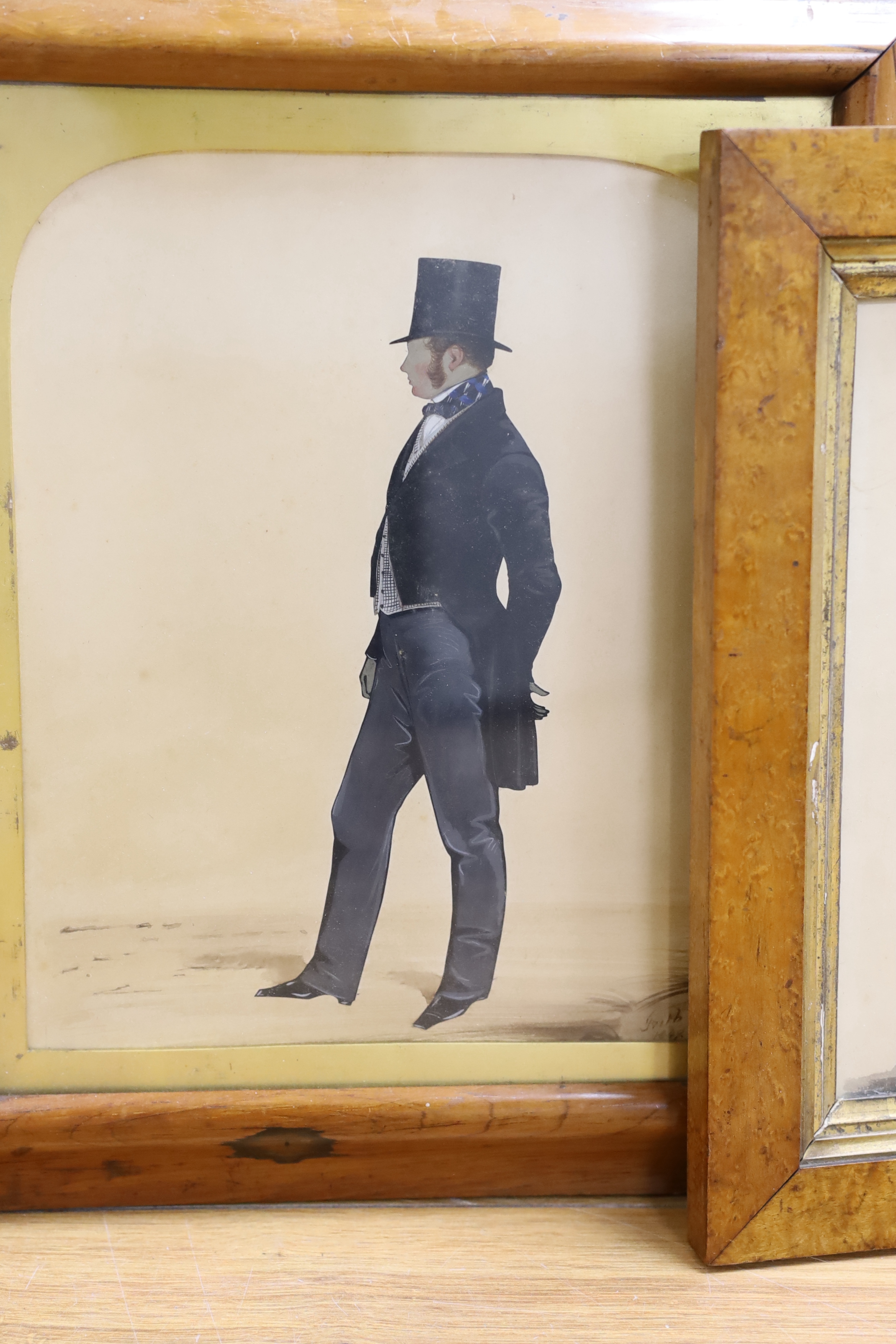 Three 19th century and later silhouette portraits in walnut frames including one signed Frith and dated 1849, largest 28 x 23cm